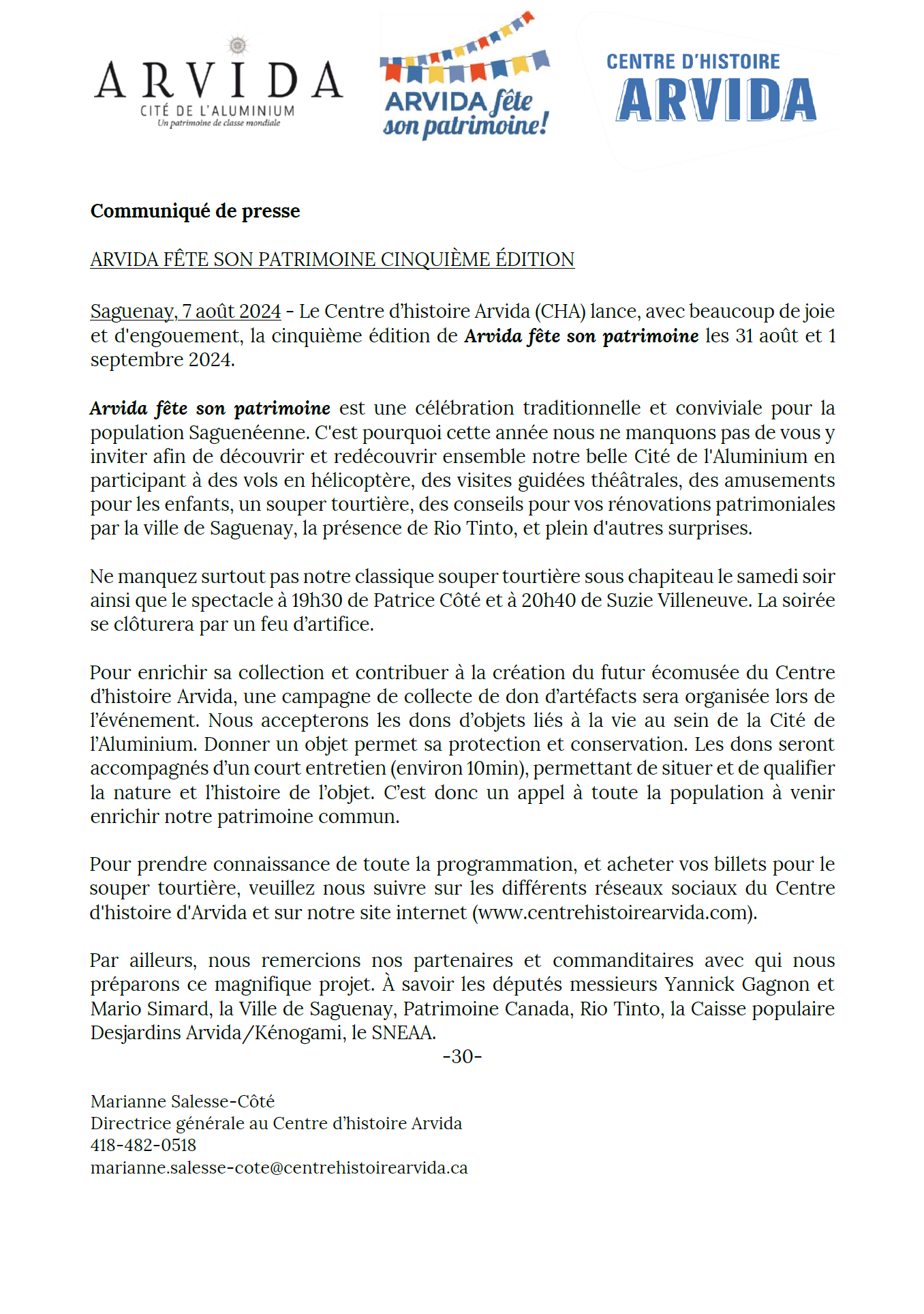 Arvida fête son patrimoine, Cinquième édition